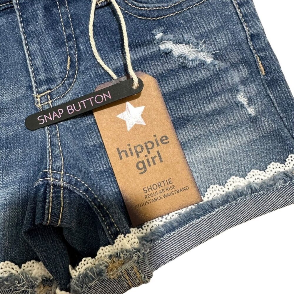 Hippie Girl NWT Girl Size 4 Shortie Reg Rise Stretch Lace Trim Jean Shorts - Picture 2 of 5